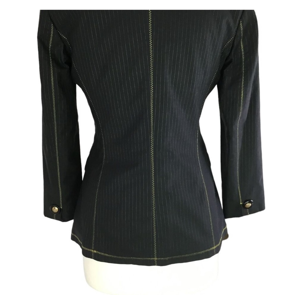 Roberto Cavalli Blazer Womens 44 Black Pinstripe Gold Stitching Snakeskin Liner - Picture 3 of 11